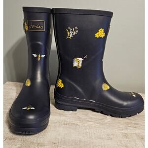 Women's joules Rain Mud Boots Mid Molly Welly Honey Bee Hive Navy Size 8